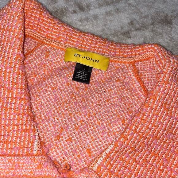 ST. JOHN Collection boucle blazer jacket Women Tweed Pink Coral Orange SZ S - Picture 9 of 12